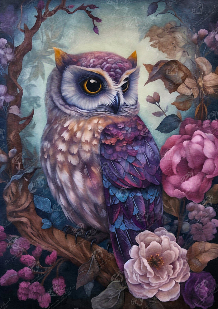 Diamond Painting Purple Owl 22" x 31" (55.6cm x 78.7cm) / Round with 63 Colors including 2 ABs and 3 Fairy Dust Diamonds / 57,772