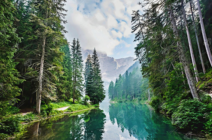 Diamond Painting Quiet Mountain Lake 38.6" x 25.6" (98cm x 65cm) / Square with 54 Colors including 1 AB and 3 Fairy Dust Diamonds / 102,573