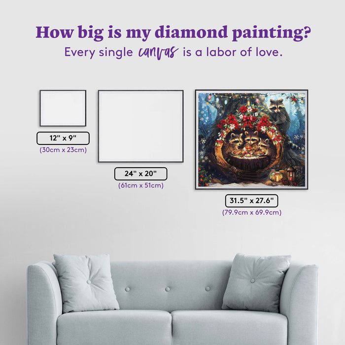 Diamond Painting Raccoon Christmas 31.5" x 27.6" (79.9cm x 69.9cm) / Square with 91 Colors including 2 ABs and 5 Fairy Dust Diamonds / 90,201