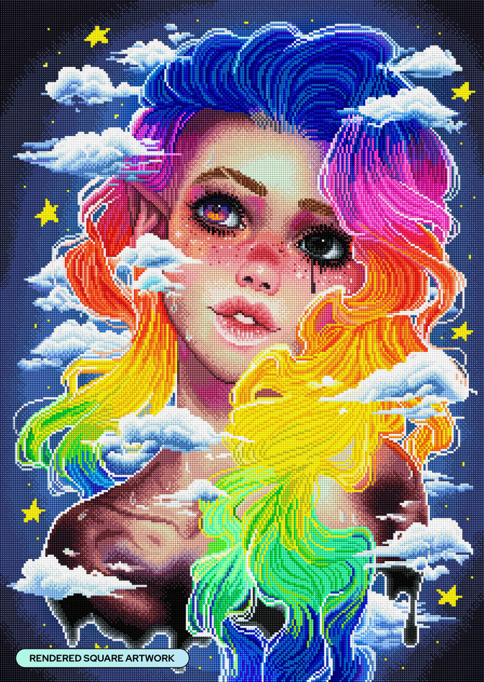 Diamond Painting Rainbow Girl 22" x 31" (55.8cm x 78.7cm) / Square with 98 Colors including 2 ABs and 1 Iridescent Diamond and 4 Fairy Dust Diamonds / 70,784