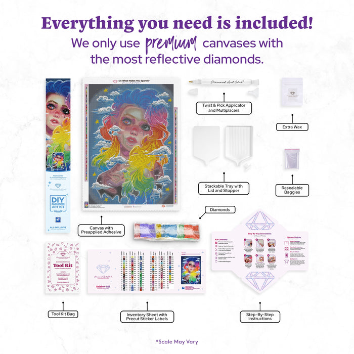 Diamond Painting Rainbow Girl 22" x 31" (55.8cm x 78.7cm) / Square with 98 Colors including 2 ABs and 1 Iridescent Diamond and 4 Fairy Dust Diamonds / 70,784