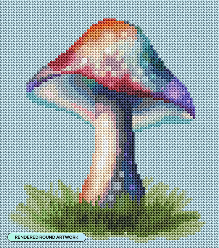 Diamond Painting Rainbow Mushroom 9" x 10" (22.8cm x 25.9cm) / Round with 57 Colors including 1 AB and 3 Fairy Dust Diamonds / 7,802