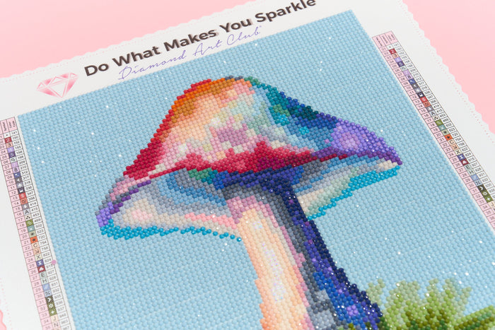 Diamond Painting Rainbow Mushroom 9" x 10" (22.8cm x 25.9cm) / Round with 57 Colors including 1 AB and 3 Fairy Dust Diamonds / 7,802