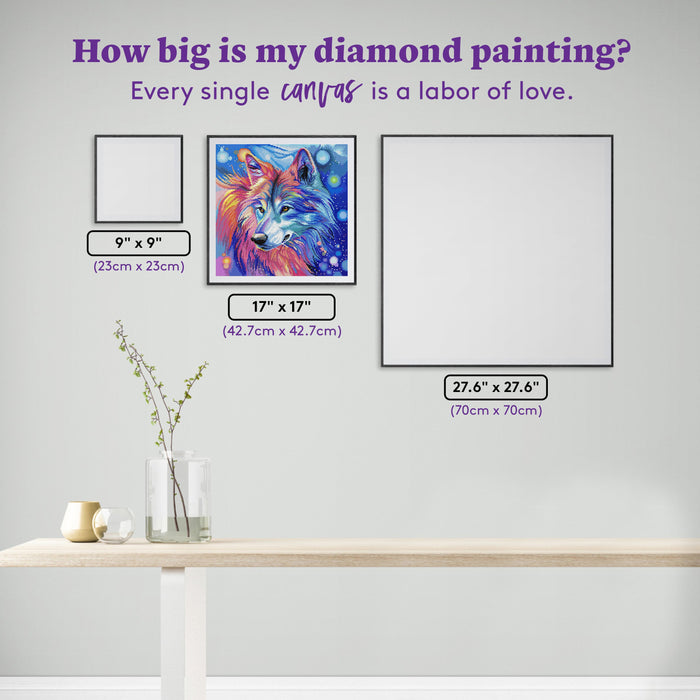 Diamond Painting Rainbow Wolf II 17" x 17" (42.7cm x 42.7cm) / Round with 44 Colors including 2 ABs and 3 Fairy Dust Diamonds / 24,025