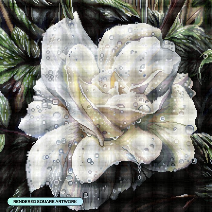 Diamond Painting Rainy Rose 22" x 22" (55.8cm x 55.8cm) / Square with 73 Colors including 1 AB and 3 Fairy Dust Diamonds / 50,176