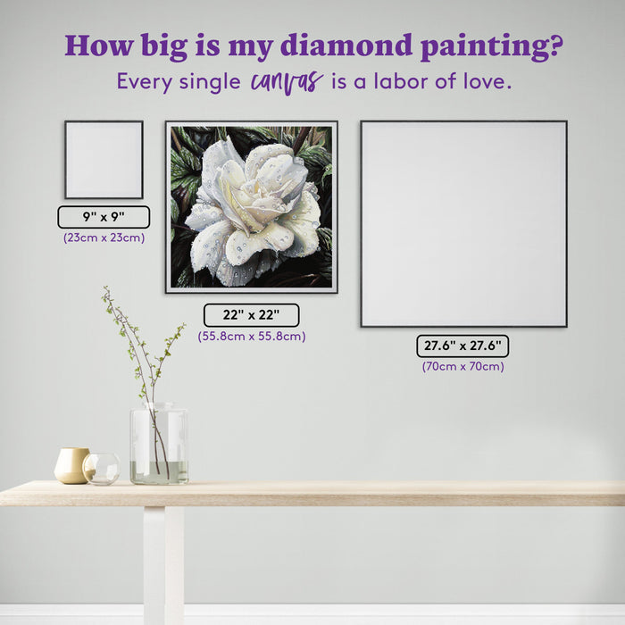 Diamond Painting Rainy Rose 22" x 22" (55.8cm x 55.8cm) / Square with 73 Colors including 1 AB and 3 Fairy Dust Diamonds / 50,176