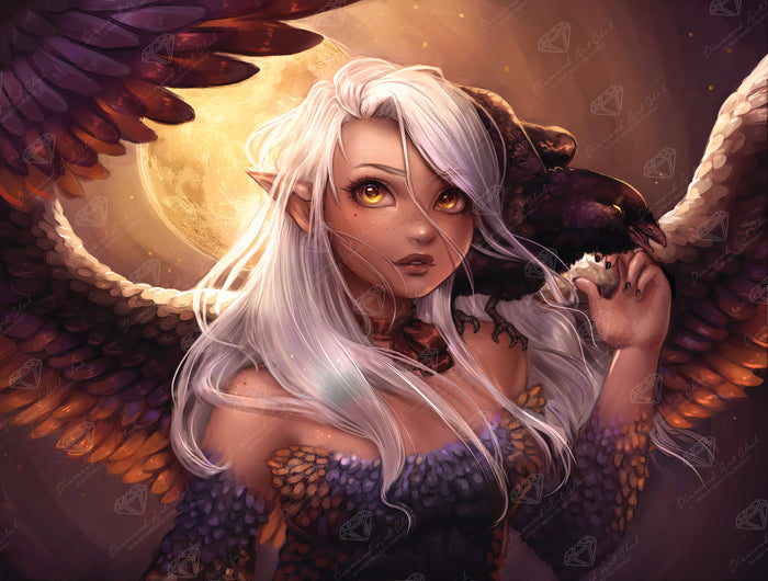 Diamond Painting Raven Spirit 29" x 22" (73.7cm x 55.8cm) / Square with 40 Colors including 2 ABs and 1 Electro Diamond and 4 Fairy Dust Diamonds / 66,304