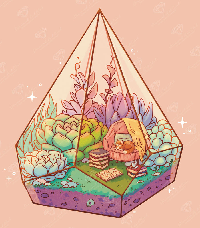 Diamond Painting Reading Terrarium 25.6" x 29.1" (65cm x 73.9cm) / Square With 53 Colors Including 1 AB and 1 Iridescent Diamond and 5 Fairy Dust Diamonds / 36,109