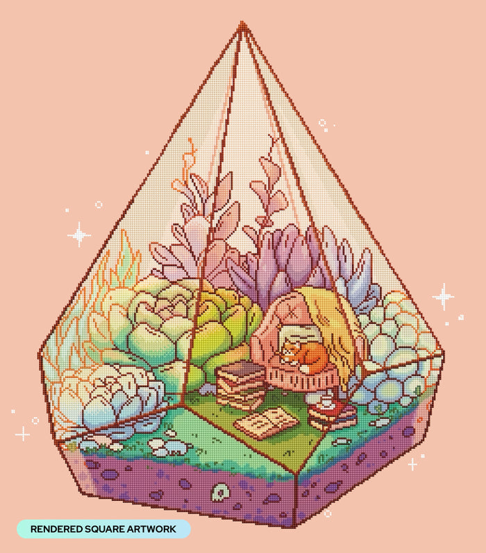 Diamond Painting Reading Terrarium 25.6" x 29.1" (65cm x 73.9cm) / Square With 53 Colors Including 1 AB and 1 Iridescent Diamond and 5 Fairy Dust Diamonds / 36,109