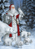 Diamond Painting Red Arctic Santa with Polar Bears, Foxes, Owl 27.6" x 37.2" (69.9cm x 96.8cm) / Square with 73 Colors including 1 AB and 3 Fairy Dust Diamonds / 109,309