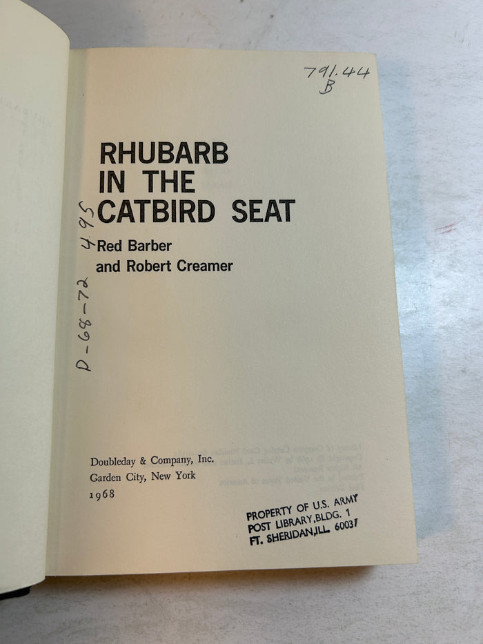 Rhubarb in the Catbird Seat Red Barber & Robert Creamer 1st Ed 1968 Ex-Lib HCDJ