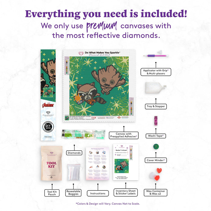 Diamond Painting Rocket™ & Groot™ 13" x 13" (32.8cm x 32.8cm) / Round with 13 Colors including 2 ABs / 13,689