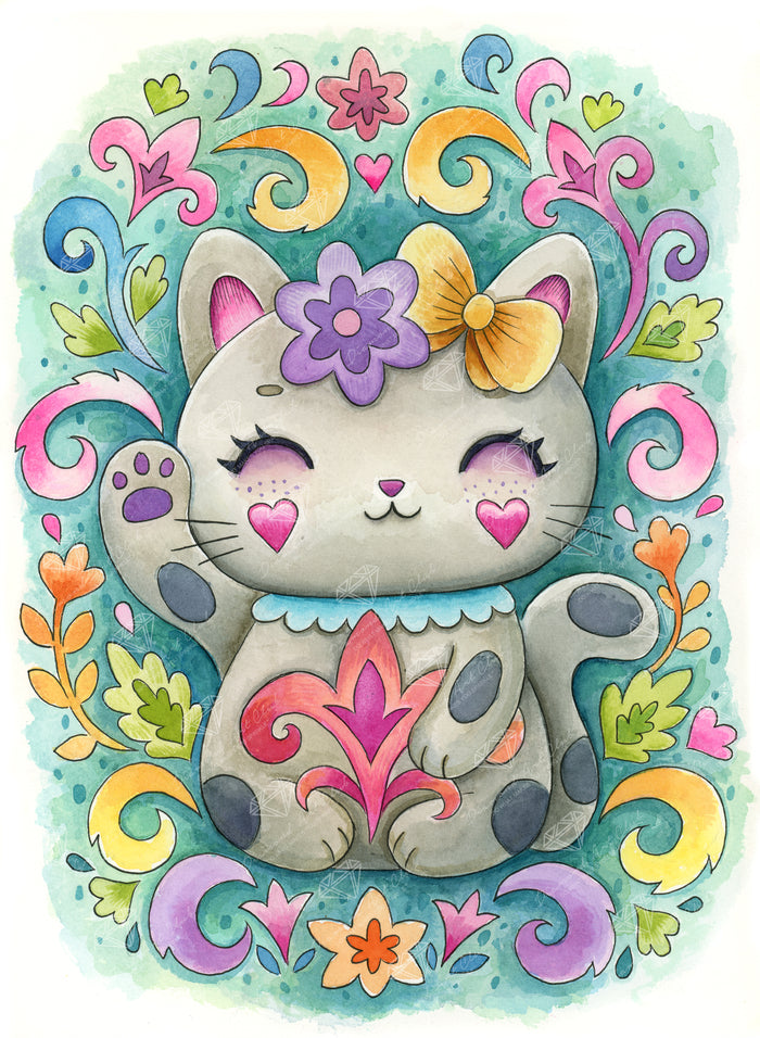 Diamond Painting Rococo Cat 22" x 30" (55.6cm x 75.9cm) / Round with 81 Colors including 3 ABs and 4 Fairy Dust Diamonds / 55,752