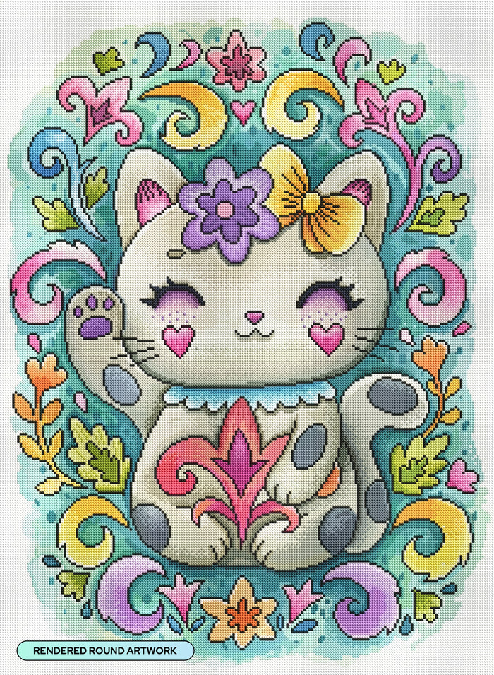 Diamond Painting Rococo Cat 22" x 30" (55.6cm x 75.9cm) / Round with 81 Colors including 3 ABs and 4 Fairy Dust Diamonds / 55,752