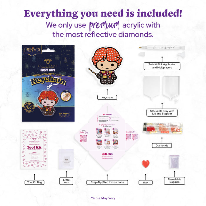 Diamond Painting Keychain - Ron Weasley 3.3" x 3.5" (8.3cm x 8.9cm) / Round With 6 Colors including 6 Iridescent Diamonds / 200