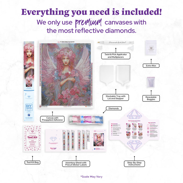 Diamond Painting Rose Angel 27.6" x 34.6" (69.9cm x 87.9cm) / Square with 93 Colors including 1 AB and 3 Fairy Dust Diamonds / 99,193