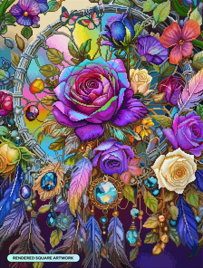 Diamond Painting Rose Radiance Dreamcatcher 22" x 29" (55.8cm x 73.7cm) / Square With 100 Colors Including 4 ABs and 1 Iridescent Diamond and 5 Fairy Dust Diamonds / 66,304