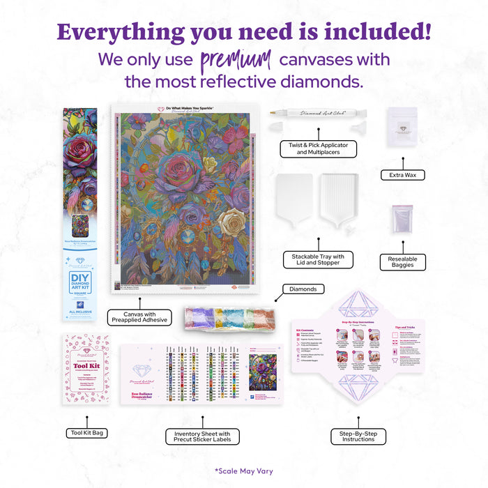 Diamond Painting Rose Radiance Dreamcatcher 22" x 29" (55.8cm x 73.7cm) / Square With 100 Colors Including 4 ABs and 1 Iridescent Diamond and 5 Fairy Dust Diamonds / 66,304
