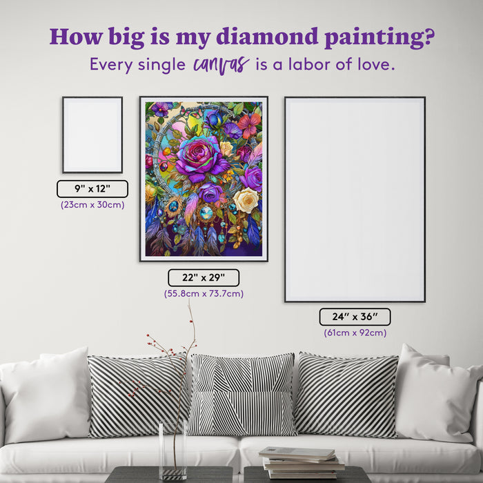 Diamond Painting Rose Radiance Dreamcatcher 22" x 29" (55.8cm x 73.7cm) / Square With 100 Colors Including 4 ABs and 1 Iridescent Diamond and 5 Fairy Dust Diamonds / 66,304