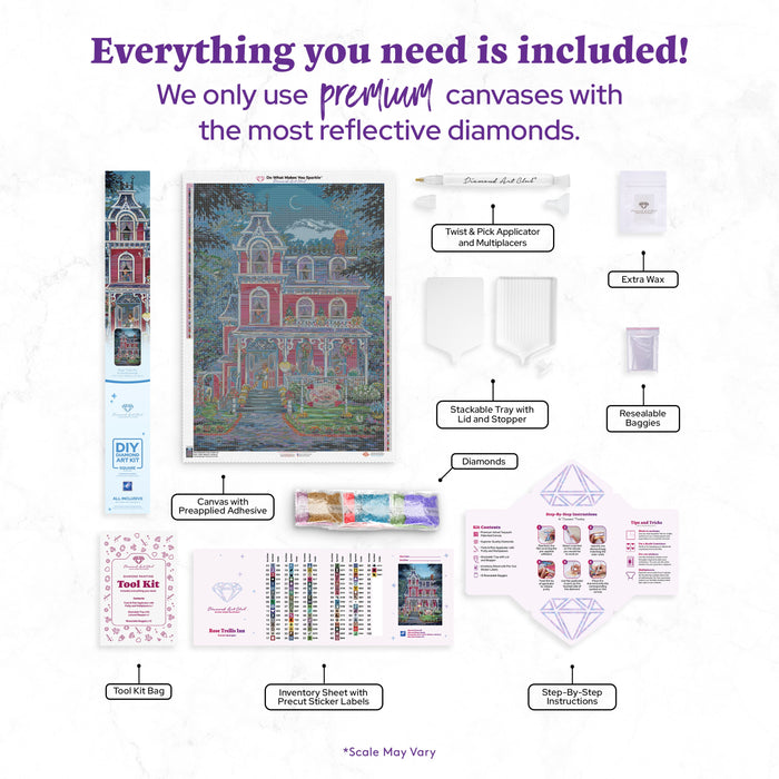 Diamond Painting Rose Trellis Inn 27.6" x 38.6" (69.9cm x 97.8cm) / Square with 87 Colors including 3 ABs and 2 Fairy Dust Diamonds / 110,433