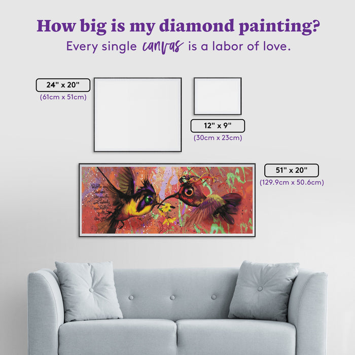 Diamond Painting Ruffle My Feathers 51" x 20" (129.9cm x 50.6cm) / Round with 76 Colors including 2 ABs and 2 Fairy Dust Diamonds / 86,848