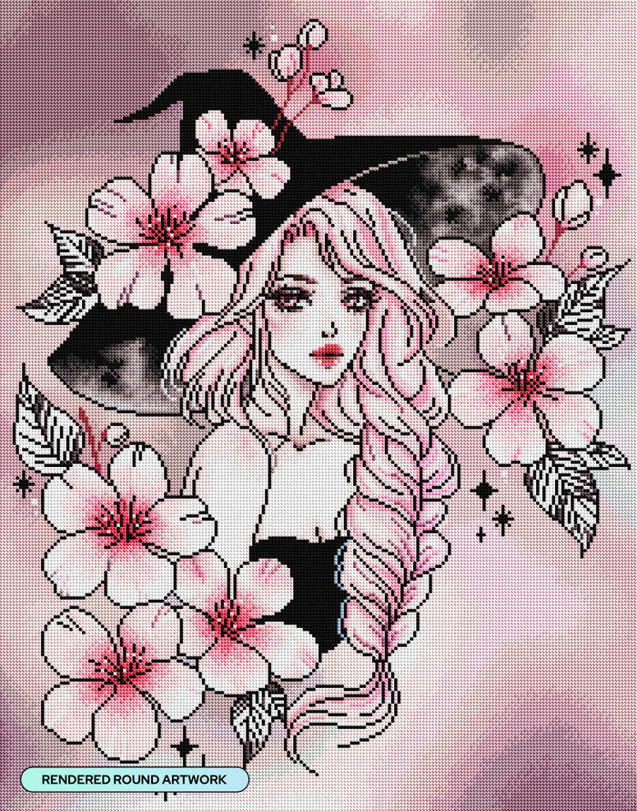 Diamond Painting Sakura Witch 22" x 28" (55.6cm x 70.7cm) / Round with 44 Colors including 2 Iridescent Diamonds and 2 Fairy Dust Diamonds / 51,914