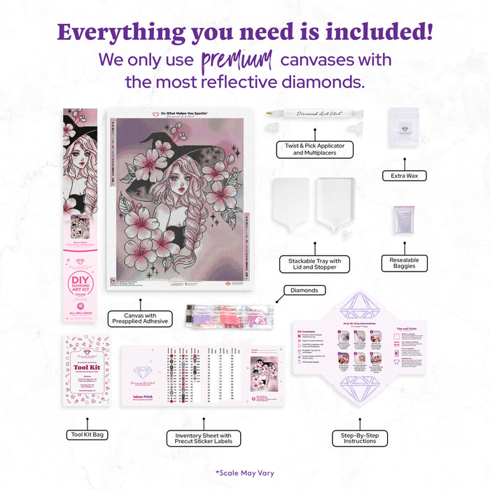 Diamond Painting Sakura Witch 22" x 28" (55.6cm x 70.7cm) / Round with 44 Colors including 2 Iridescent Diamonds and 2 Fairy Dust Diamonds / 51,914