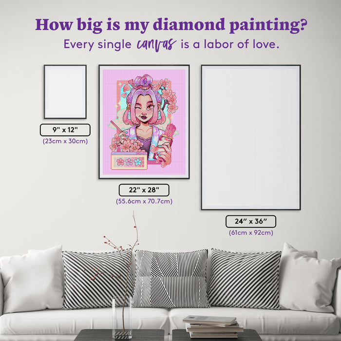 Diamond Painting Sakura 22" x 28" (55.6cm x 70.7cm) / Round With 54 Colors Including 2 ABs and 1 Iridescent Diamond and 1 Special Diamond and 4 Fairy Dust Diamonds / 51,914