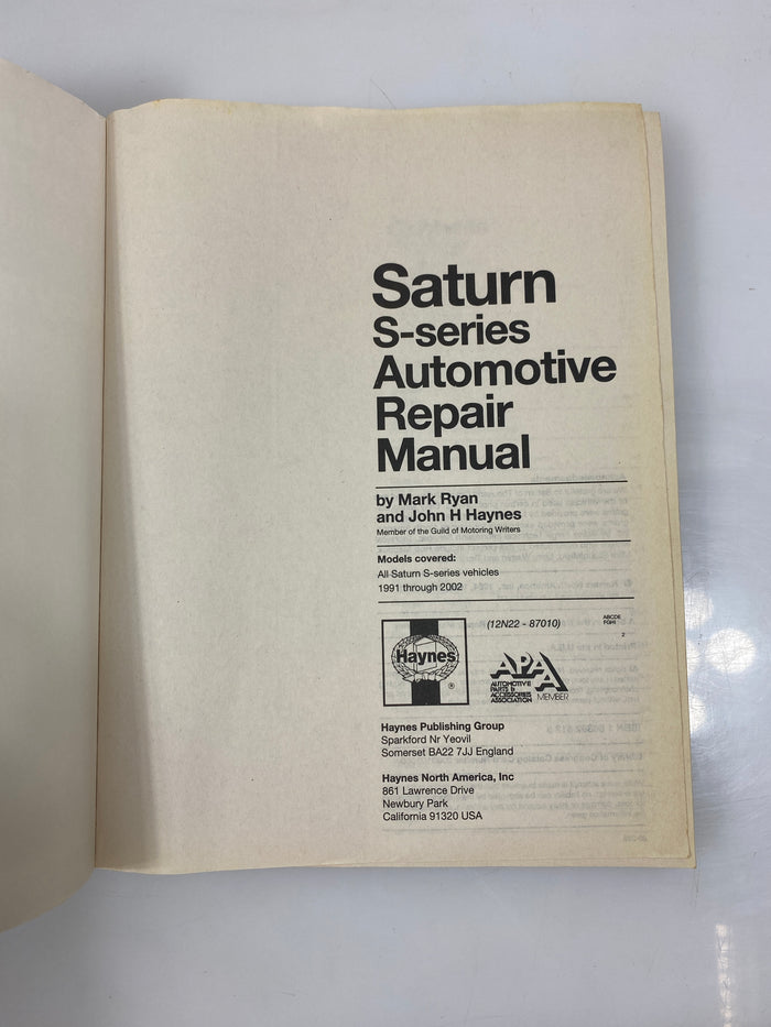 Saturn S-Series Automotive Repair Manual 1991-2002 Ryan/Haynes SC