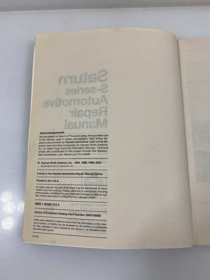Saturn S-Series Automotive Repair Manual 1991-2002 Ryan/Haynes SC