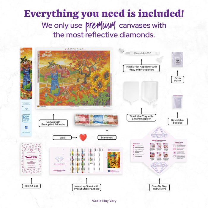 Diamond Painting Scarecrow and Friends 35.4" x 27.6″ (90cm x 70cm) / Square with 61 Colors including 4 ABs / 98,889