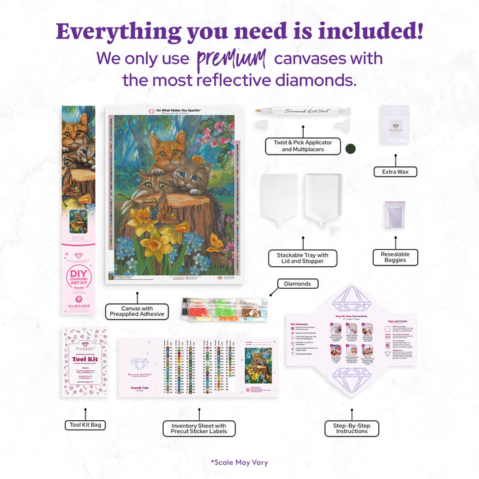 Diamond Painting Scaredy Cats 22" x 29" (55.6cm x 73.7cm) / Round With 95 Colors Including 2 ABs and 5 Fairy Dust Diamonds / 54,136