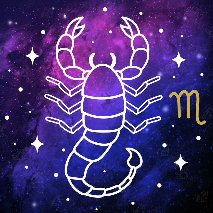 Diamond Painting Scorpio - Zodiac Galaxy 13" x 13" (33cm x 33cm) / Round with 15 Colors including 1 ABs and 1 Electro Diamonds / 13,689