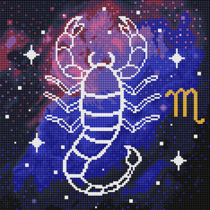 Diamond Painting Scorpio - Zodiac Galaxy 13" x 13" (33cm x 33cm) / Round with 15 Colors including 1 ABs and 1 Electro Diamonds / 13,689