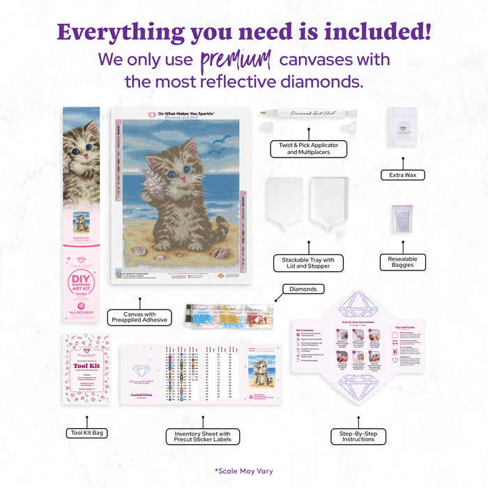 Diamond Painting Seashell Kitten 17" x 22" (42.7cm x 55.6cm) / Round With 44 Colors Including 1 AB and 3 Fairy Dust Diamonds / 31,310