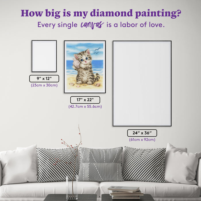 Diamond Painting Seashell Kitten 17" x 22" (42.7cm x 55.6cm) / Round With 44 Colors Including 1 AB and 3 Fairy Dust Diamonds / 31,310