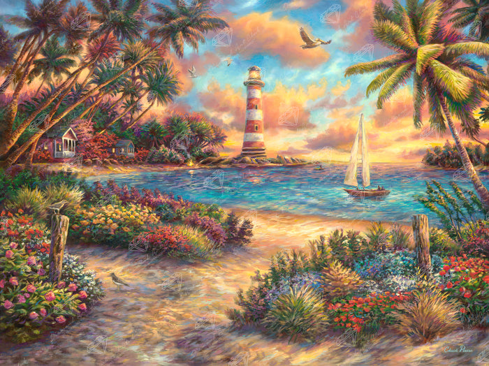Diamond Painting Seaside Vista 34.3" x 25.6" (86.9cm x 65cm) / Square With 87 Colors Including 3 ABs and 3 Fairy Dust Diamonds / 91,089