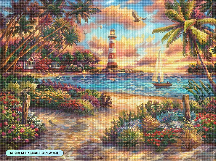 Diamond Painting Seaside Vista 34.3" x 25.6" (86.9cm x 65cm) / Square With 87 Colors Including 3 ABs and 3 Fairy Dust Diamonds / 91,089