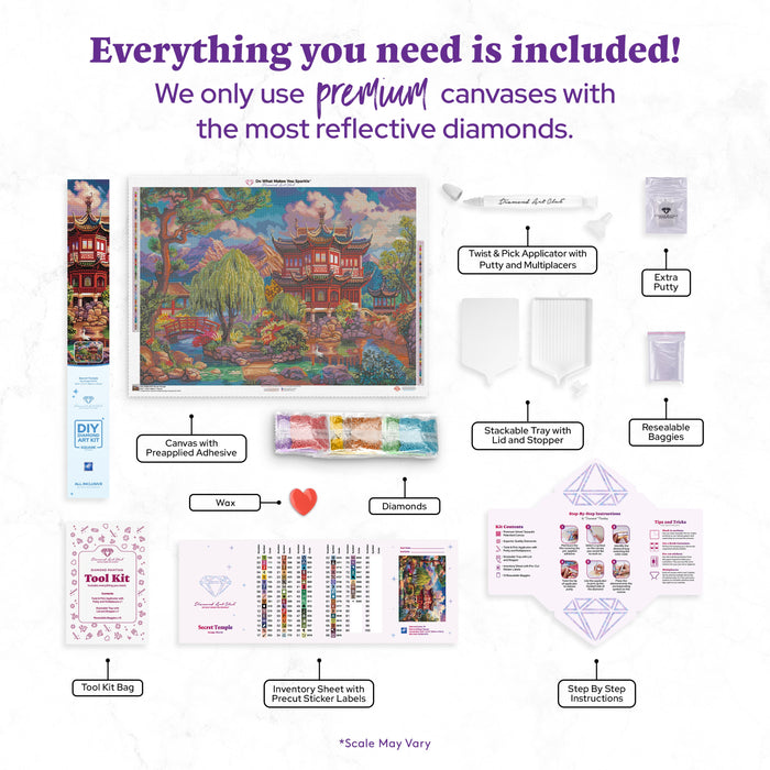 Diamond Painting Secret Temple 38.6" x 27.6" (98cm x 70cm) / Square with 78 Colors including 5 AB Diamonds / 105,576