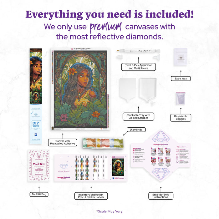 Diamond Painting Secrets of the Jungle 25.6" x 37" (65cm x 93.8cm) / Square with 62 Colors including 3 ABs and 3 Fairy Dust Diamonds / 98,397