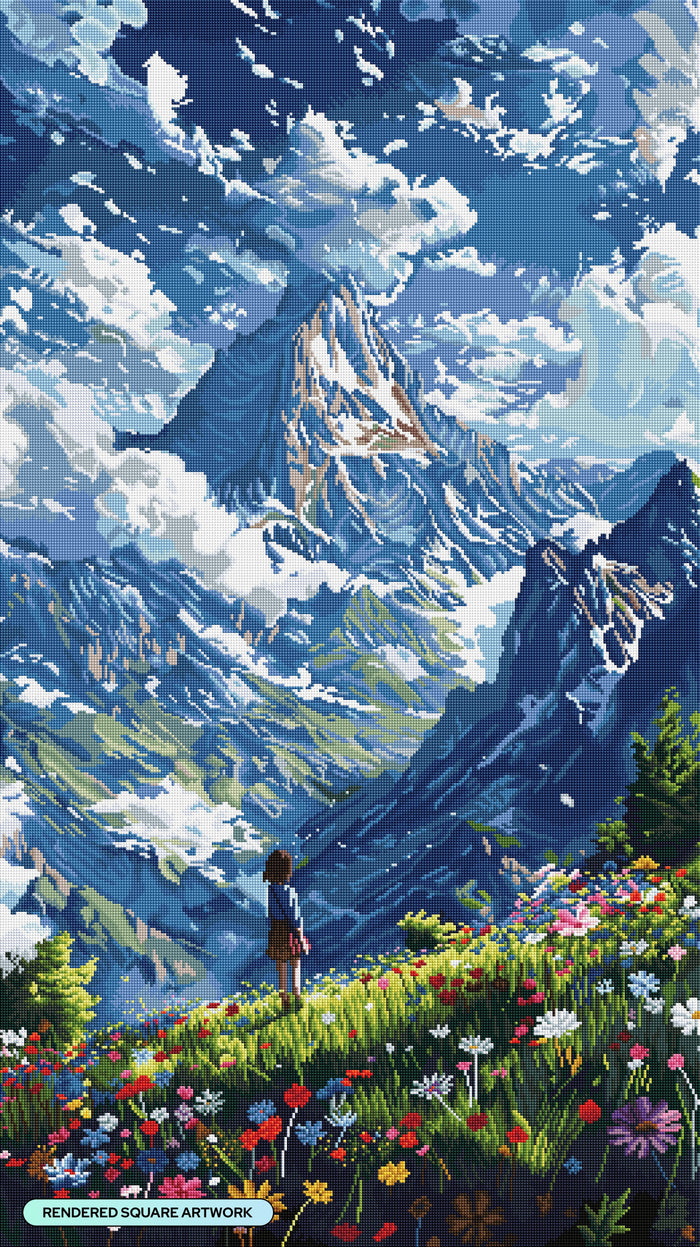 Diamond Painting Serene Mountain View 25.6" x 45.7" (65cm x 115.7cm) / Square with 52 Colors including 2 ABs and 3 Fairy Dust Diamonds / 121,365