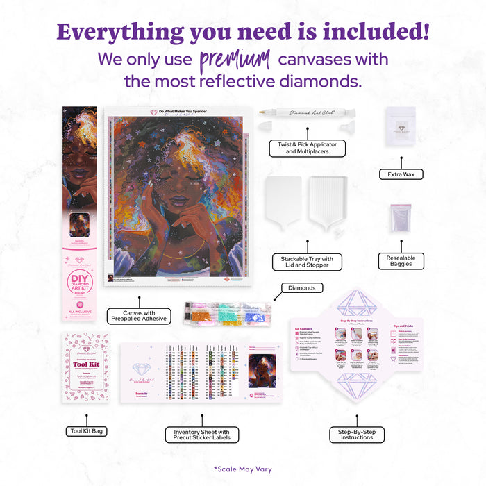 Diamond Painting Serenity 22" x 27" (55.6cm x 68.8cm) / Round with 94 Colors including 4 ABs and 1 Electro Diamond and 3 Fairy Dust Diamonds / 50,500