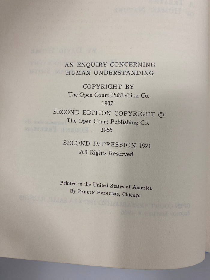 Set of 2 David Hume Paperbacks Human Understanding/Standard of Taste 1970s