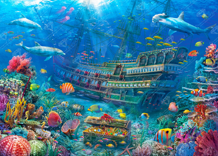 Diamond Painting Shipwreck 38.6" x 27.6" (97.8cm x 69.9cm) / Square with 65 Colors including 4 ABs and 6 Fairy Dust Diamonds / 110,433
