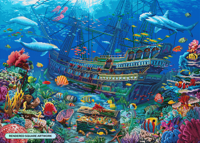 Diamond Painting Shipwreck 38.6" x 27.6" (97.8cm x 69.9cm) / Square with 65 Colors including 4 ABs and 6 Fairy Dust Diamonds / 110,433