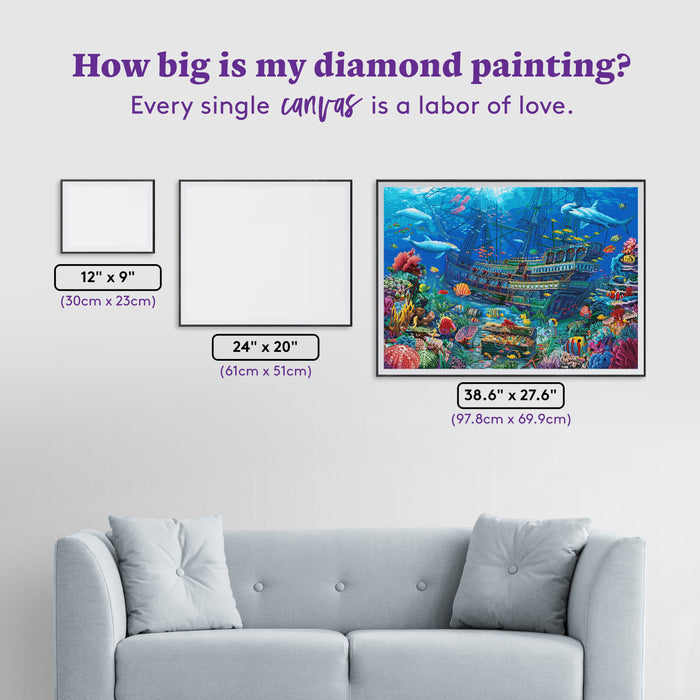 Diamond Painting Shipwreck 38.6" x 27.6" (97.8cm x 69.9cm) / Square with 65 Colors including 4 ABs and 6 Fairy Dust Diamonds / 110,433