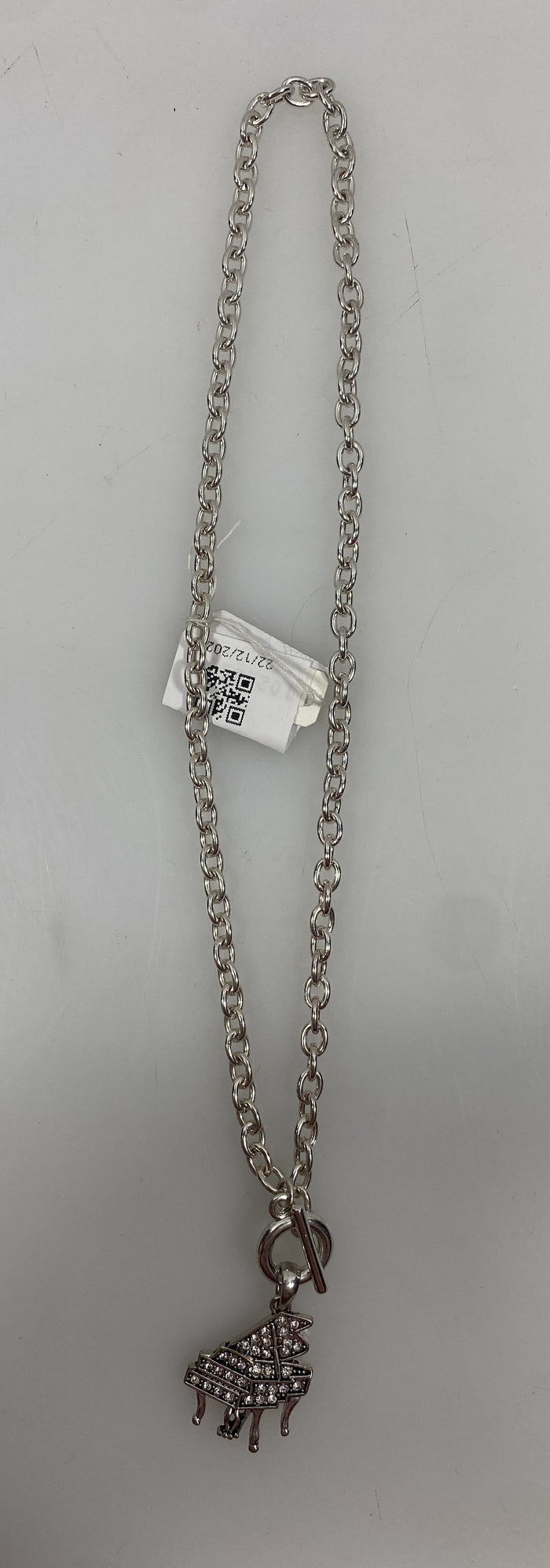 Silver Chain White Crystal Piano Toggle Clasp Necklace
