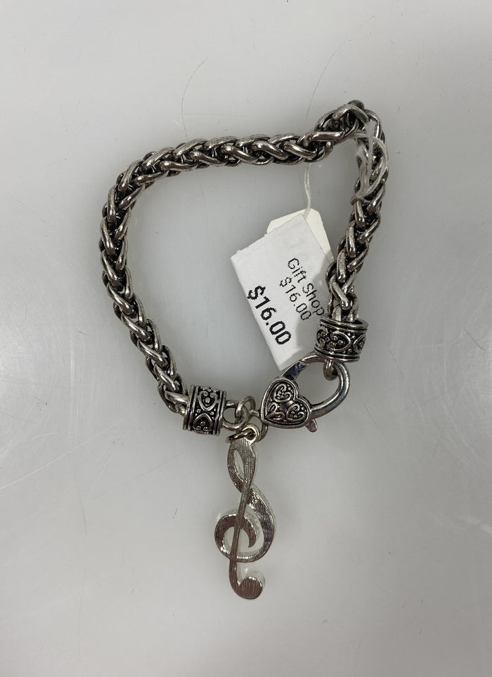 Silver Chain White Gem Treble Clef Charm Bracelet