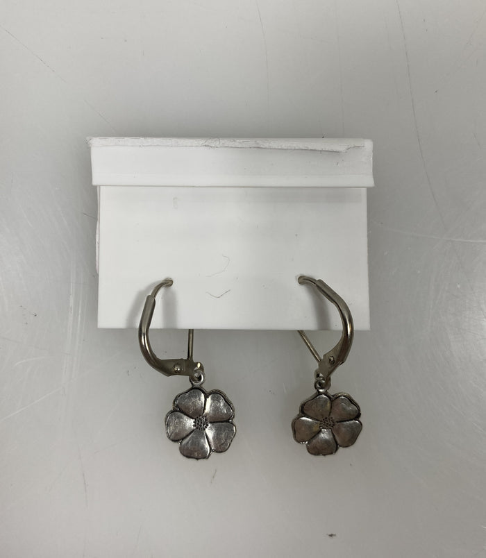 Silver Pink Crystal Flower Earrings