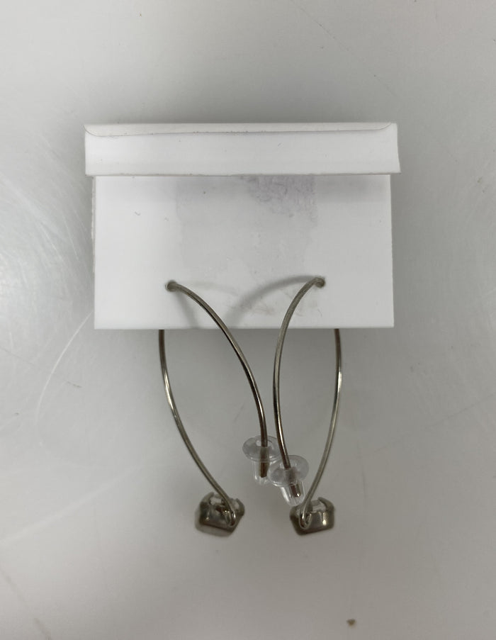 Silver Rectangular White Crystal Dangle Earrings